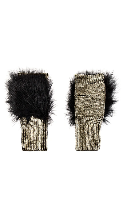 Jocelyn Fox Fur-trim Metallic Fingerless Gloves In Gold