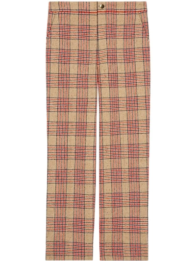 Gucci Straight-leg Prince Of Wales Print Trousers In Neutrals