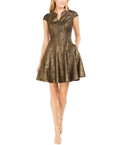 Julia Jordan Bonded Lace Fit & Flare Dress In Gold/black