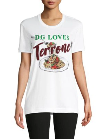 Dolce & Gabbana Graphic Embroidered Cotton-blend Tee In White Multi