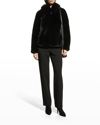 Belle Fare Hooded Faux Fur Jacket In Black