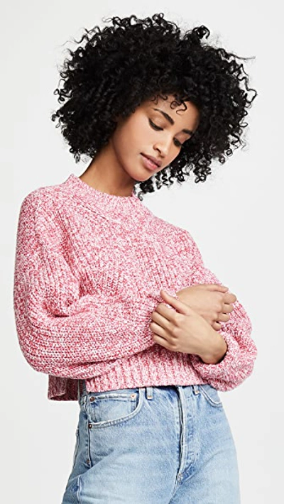 Rebecca Minkoff Ribbed Cotton-blend Cropped Sweater In Pink Melange