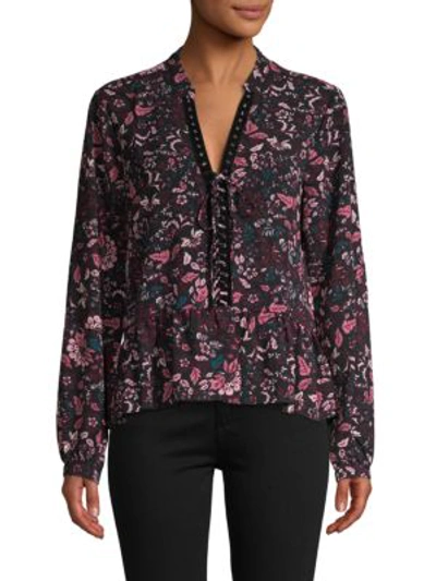 Laundry By Shelli Segal Floral-print Grommet Top In Wine