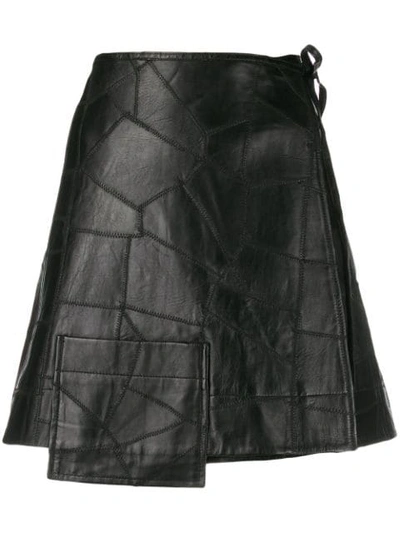 Ganni Patch Leather Mini Wrap Skirt In Black