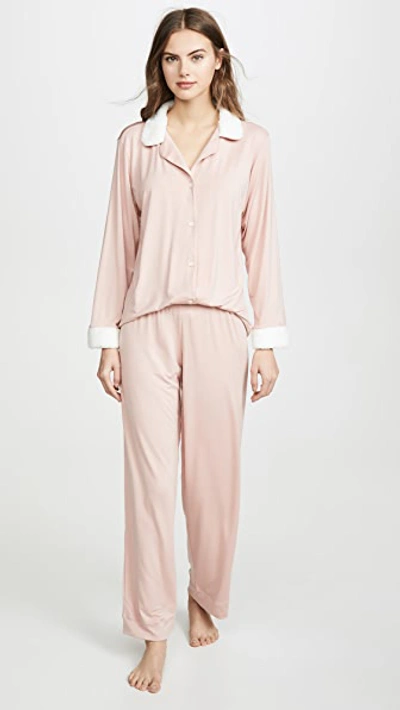 Eberjey Gisele Sherpa Pj Set In Misty Rose/ivory