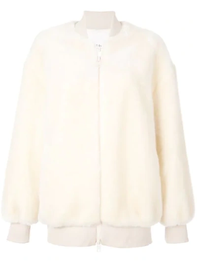 Tibi Zip Up Faux Fur Jacket In White