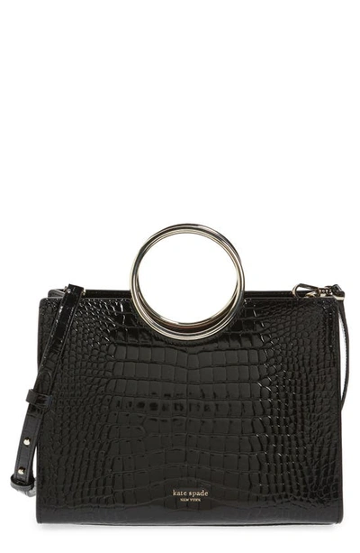 Kate Spade Sam Medium Croc-embossed Bracelet Satchel Bag In Black