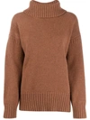 Pringle Of Scotland Guernsey Stitch Roll Neck Sweater In Brown