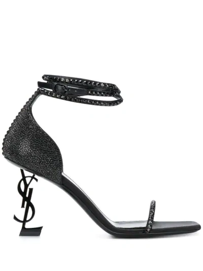 Saint Laurent Leather Embellished Opyum Sandals 110 In Black
