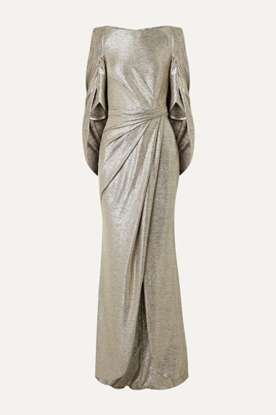Talbot Runhof Socrates Cape-effect Draped Metallic Stretch-jersey Gown In Gold