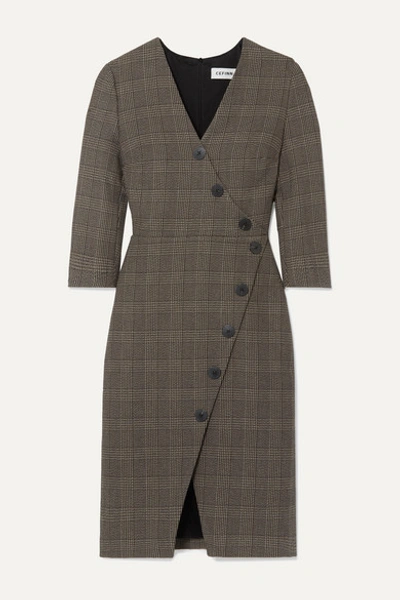 Cefinn Sofie Prince Of Wales Checked Cotton-blend Dress In Brown