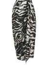 Isabel Marant Fabiana Wrap-effect Draped Zebra-print Silk-blend Crepe Midi Skirt In White/black