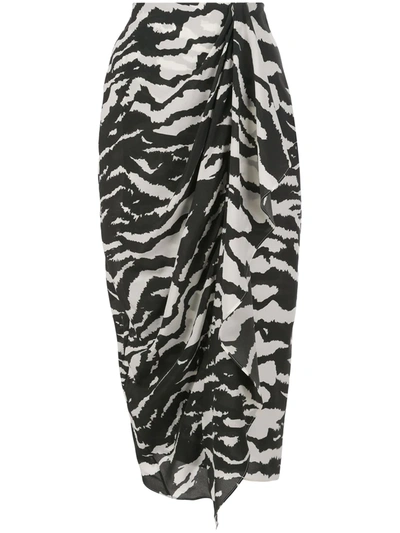 Isabel Marant Fabiana Wrap-effect Draped Zebra-print Silk-blend Crepe Midi Skirt In White/black