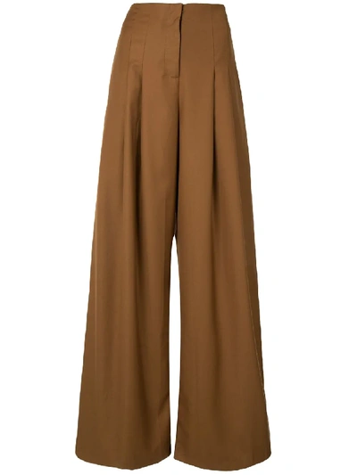 Anna Quan Marcel Twill Wide-leg Pants In Brown