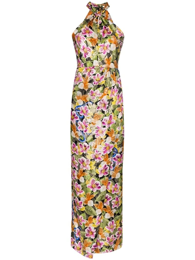 Borgo De Nor Alyona Floral-print Metallic Silk-blend Halterneck Maxi Dress