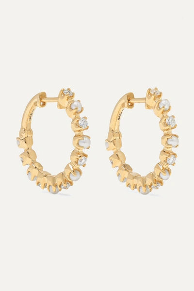 Marlo Laz Mini Full Circle 14-karat Gold, Diamond And Pearl Earrings