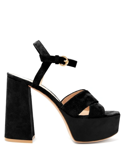 Gianvito Rossi Crossover-front 70 Platform Suede Sandals In Black