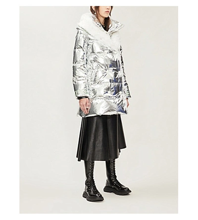 Yves Salomon Metallic Quilted Shell-down Jacket In Silver/white