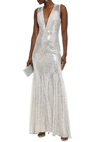 Jenny Packham Fluted Sequin-embellished Tulle Gown In Silver