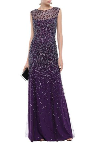 Jenny Packham Assana Open-back Beaded Tulle Gown In Purple