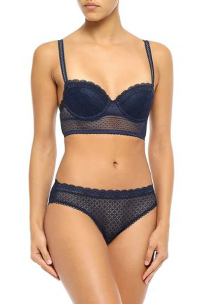 Stella Mccartney Katie Kissing Stretch-lace Mid-rise Briefs In Navy