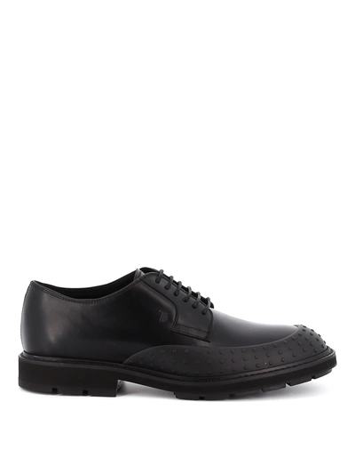 Tod's Pebbled Leather Lace-ups In Black