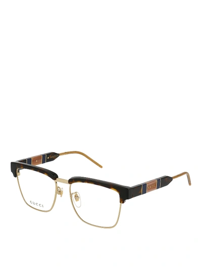 Gucci Half Frame Havana Squared Glasses In Dark Brown