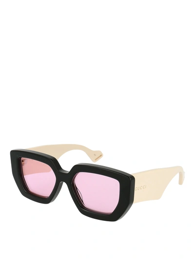 Gucci Maxi Temples Pink Lenses Sunglasses In Black