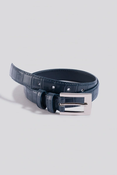 Na-kd Croc Slim Rectangular Belt Blue In Dark Dusty Blue