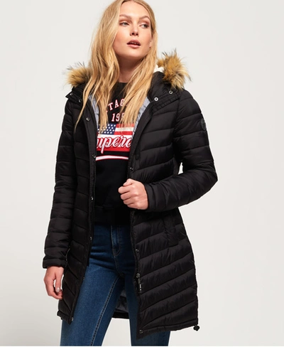 Superdry Chevron Faux Fur Super Fuji Jacket In Black