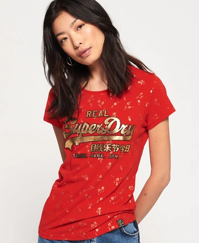 Superdry Vintage Logo Cny Floral All Over Print T-shirt In Red