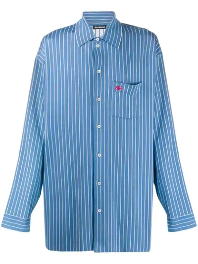 Balenciaga Oversized Logo-embroidered Pinstriped Silk-blend Shirt In Blue
