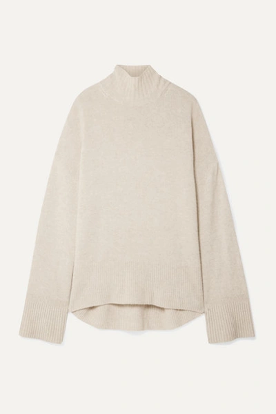 Frame High-low Sustainable Cashmere Turtleneck Sweater In Beige