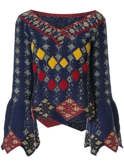 Peter Pilotto Solitaire Diamond Knit Sweater In Blue