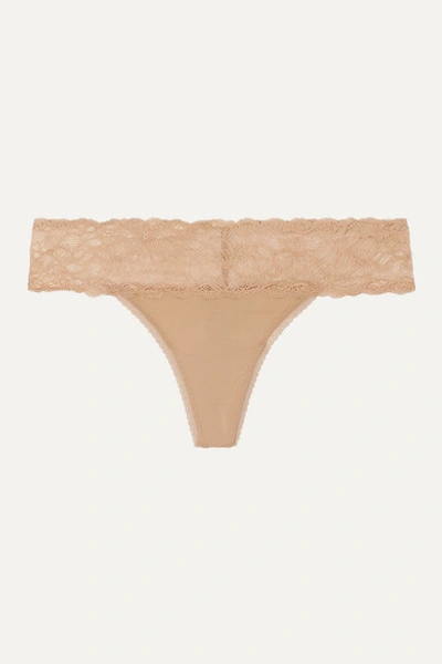 Calvin Klein Underwear Seductive Comfort Stretch-jersey And Lace Thong In Neutral