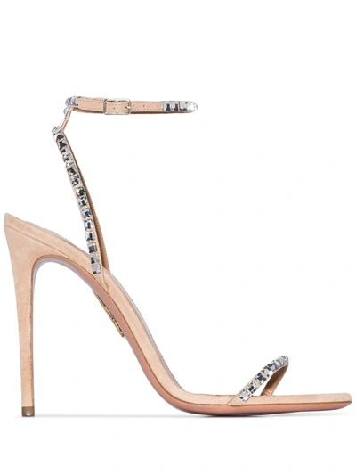 Aquazzura Very Vera 105 Crystal-embellished Suede Sandals In Metallic