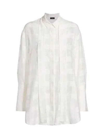 Akris Windowpane Cotton & Silk Collared Blouse In Jasmine