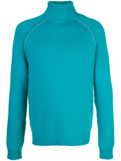 Alanui Cactus Elbow Patch Cashmere Sweater In Blue