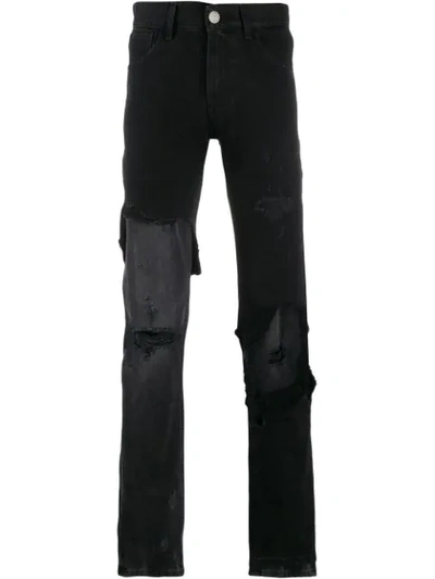 Raf Simons Destroyed Double Layer Denim Pants Black