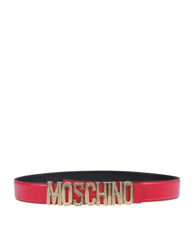 Moschino Fucsia Leather Belt With Logo In Red