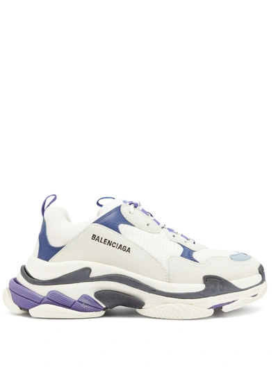 Balenciaga White Men's Purple And Navy Detail Triple S Sneakers