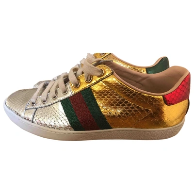 Pre-owned Gucci Screener Metallic Python Trainers