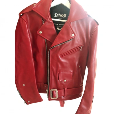 Pre-owned Schott Leather Biker Jacket In Red