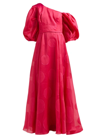 Carolina Herrera Off-the-shoulder Polka-dot Fil Coupé Silk-blend Gown In Begonia