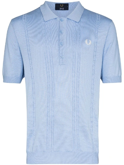 Fred Perry Embroidered Logo Knit Polo Shirt In Blue