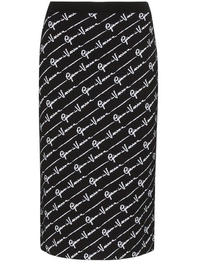 Versace Gv Signature Print Pencil Skirt In Black & White