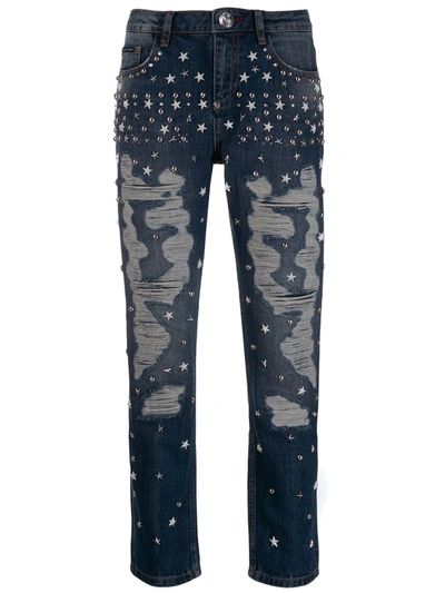 Philipp Plein Star Studded Boyfriend Jeans In Blue