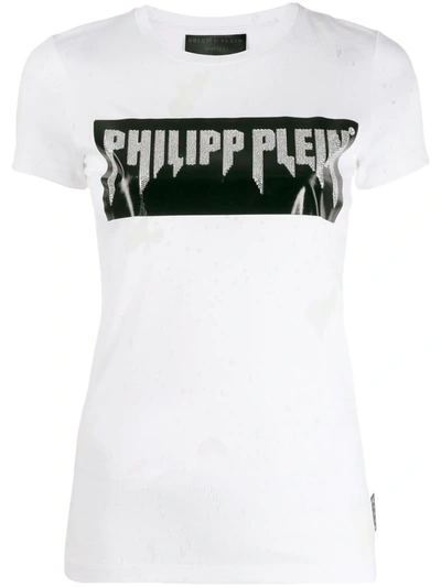 Philipp Plein Rhinestone Logo T-shirt In White