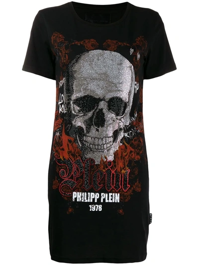 Philipp Plein Maxi Crystal Skull T-shirt In Black