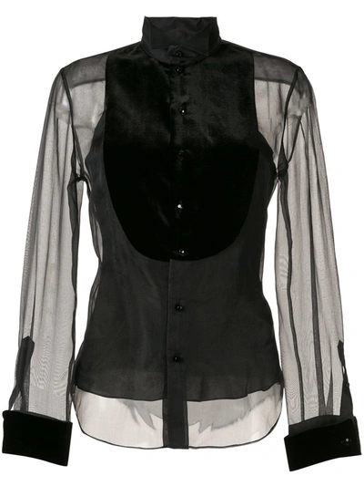 Ralph Lauren Contrast Bib Sheer Shirt In Black